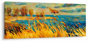 Obraz - Západajúce slnko nad jazerom, akrylová maľba (120x50 cm)