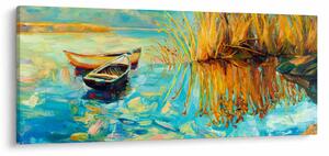 Obraz - Jazero s loďkami (120x50 cm)