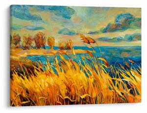 Obraz - Západajúce slnko nad jazerom, akrylová maľba (70x50 cm)