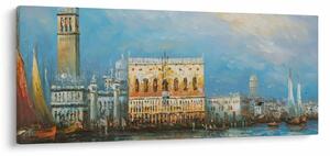 Obraz - Gondola prechádzajúca Benátkami, olejomaľba (120x50 cm)