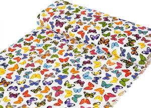 Dekoračná látka Leona LN-062 Farebné motýliky na bielom - šírka 140 cm