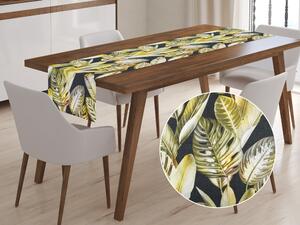Biante Zamatový behúň na stôl Tamara TMR-010 Zlaté tropické listy na zelenom 20x120 cm