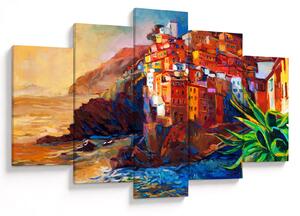 Obraz - Dedina na pobreží Cinque Terre, Talianska riviéra, moderný impresionizmus (150x105 cm)