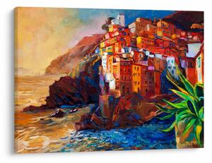 Obraz - Dedina na pobreží Cinque Terre, Talianska riviéra, moderný impresionizmus (70x50 cm)