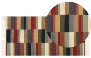 Kelímový koberec viacfarebný vlna 80 x 150 cm ručne tkaný geometrický vzor so strapcami tradičná obývačka spálňa