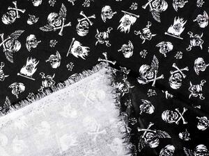 Detská bavlnená látka/plátno Sandra SA-104 Biele pirátske lebky na čiernom - šírka 160 cm