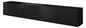 Vivaldi TV stolík Slant s LED osvetlením 240 cm čierny mat/čierny lesk