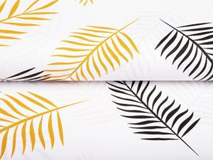 Bavlnená látka/plátno Sandra SA-219 Zlaté a čierne palmové listy na bielom - šírka 160 cm