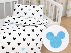 Biante Detské bavlnené posteľné obliečky do postieľky Sandra SA-079 Čierne a modré myšky Mickey Do postieľky 100x135 a 40x60 cm