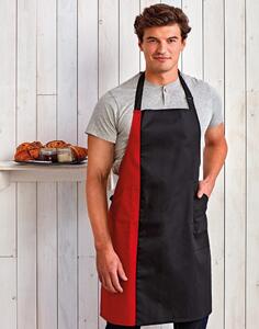 Premier Workwear Dvojfarebná kuchárska zástera s náprsenkou - Čierna / červená