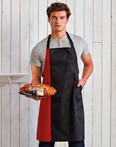 Premier Workwear Dvojfarebná kuchárska zástera s náprsenkou - Čierna / červená