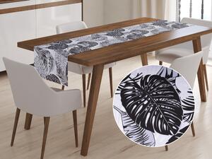 Biante Bavlnený behúň na stôl Sandra SA-176 Čierne a sivé tropické listy 20x120 cm