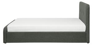Posteľ s roštom tmavosivá polyesterová látka čalúnená s úložným priestorom drevené nohy 140 x 200 cm moderný dizajn