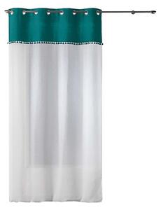 Luxusná biela záclona s lemom v petrolejovej farbe Petroleum Alixia 140x240cm