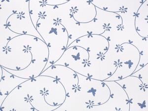 Bavlnená látka/plátno Sandra SA-051 Drobné modré kvietky a motýliky na bielom - šírka 140 cm