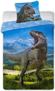 Bavlnené obojstranné posteľné obliečky s dinosaurom Modrá