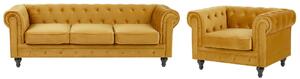Sedacia súprava žltá vintage glamour chesterfield pohovka a kreslo