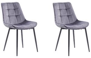 Sada 2 jedálenských stoličiek sivé zamatové čalúnenie čierne oceľové nohy moderné čalúnené stoličky