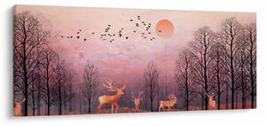Obraz - Jelene v žiare zapadajúceho slnka (120x50 cm)