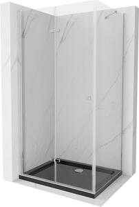 Mexen Lima, sprchový kút so skladacími dverami 100 (dvere) x 80 (stena) cm, 6mm číre sklo, chrómový profil + slim sprchová vanička čierna + chrómový sifón, 856-100-080-01-00-4070