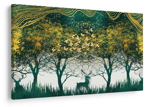 Obraz - Jelene v zelenom lese (90x60 cm)