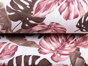 Bavlnená látka/plátno Sandra SA-227 Hnedé a staroružové tropické listy na bielom - šírka 160 cm