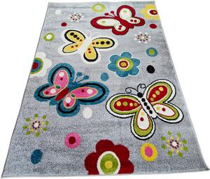 HU Viacfarebný detský koberec Kids Motýle 581 L.grey sivé Rozmer: 60x100 cm