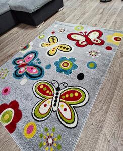 Detský koberec s motýľmi Kids 581 L.grey – sivý viacfarebný Rozmer: 60x100 cm