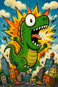Dinosaurus na úteku - Metalický obraz 60x40cm