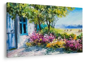 Obraz záhradky pred domom, olejomaľba (90x60 cm)