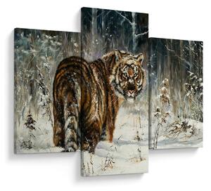 Obraz - Tiger v zasneženom lese, olejomaľba (90x60 cm)