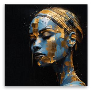 Obraz na plátne - Modrá v zlate - 40x40 cm