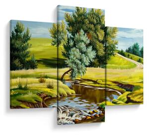 Obraz - Rieka medzi lúkami, olejomaľba (90x60 cm)