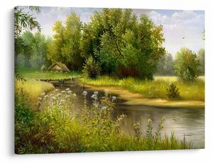 Obraz - Rieka pri lese, olejomaľba (70x50 cm)