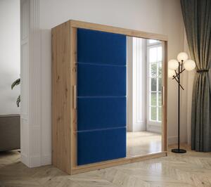 Šatníková skriňa s posuvnými dverami 200 cm TALIA - dub artisan / modrá