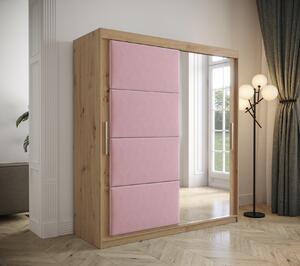 Šatníková skriňa s posuvnými dverami 200 cm TALIA - dub artisan / ružová