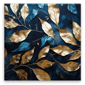 Obraz na plátne - Modro zlaté listy - 40x40 cm