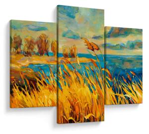 Obraz - Západajúce slnko nad jazerom, akrylová maľba (90x60 cm)