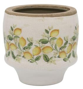 Béžový antik keramický kvetináč s citrónmi Limone Blossom - Ø 13*12 cm - Chic Antique
