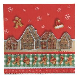 Červené vianočné papierové obrúsky s perníkovými chalúpkami - 33*33 cm (20ks) - Clayre & Eef