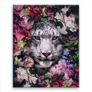 Obraz na plátne - Biely tiger v kvetoch - 40x50 cm