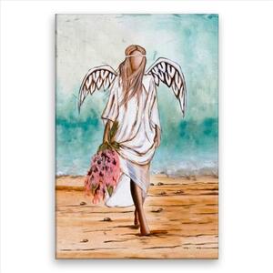 Obraz na plátne - Anjel v piesku s kvetinou - 40x60 cm