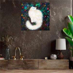 Obraz na plátne - Biela chlpatá mačka vo hviezdach - 40x40 cm