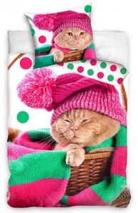 Bavlnené obliečky Mačička v čiapke 140x200/70x90 cm