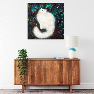 Obraz na plátne - Biela chlpatá mačka vo hviezdach - 40x40 cm