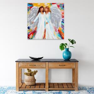 Obraz na plátne - Dvaja anjeli vo farbách - 40x40 cm