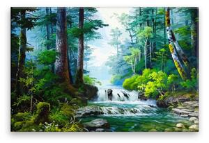 Obraz na plátne - Zelený les s riečkou - 120x80 cm