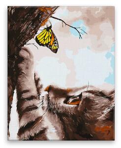 Obraz na plátne - Mačka s motýľom - 40x50 cm