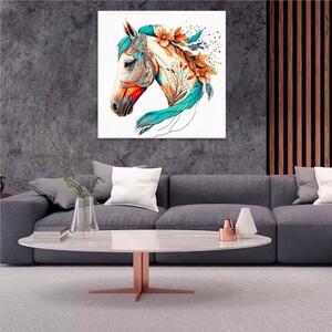 Obraz na plátne - Kôň s kvetmi - 40x40 cm