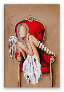 Obraz na plátne - Anjel v červenom kresle - 40x60 cm